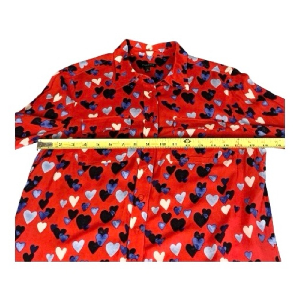 Talbots Red Long Sleeve‎ Button Up Shirt Blouse Blue White Black Hearts Size S - Picture 7 of 12